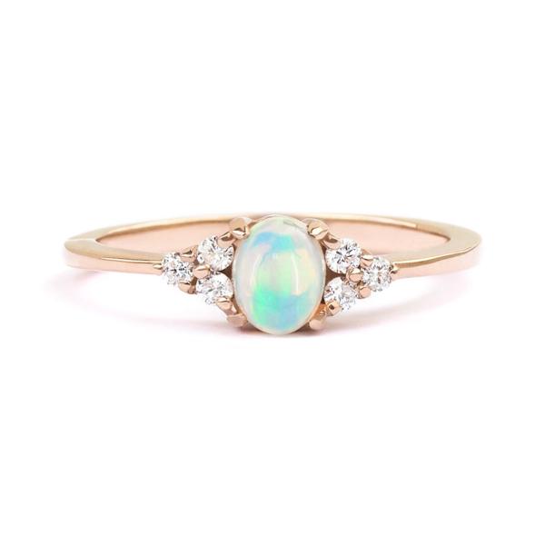 Cobochon Cut 9K Gold Ring , 0.5ct Natural Opal Ring 5×7MM Size