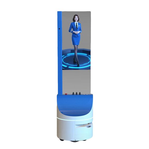 30 Inch Smart Mobile Advertising Robot with Transparent OLED Interactive Display for Shopping Malls