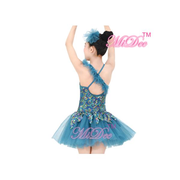 Ruffle Sequined Leotard Hem Tiered Turquoise Ballet Costumes Dance Dress