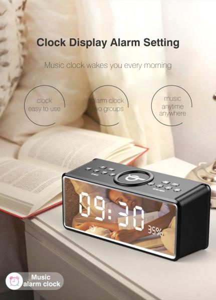 Bluetooth Clock Hifi Speaker with Wireless Charging QI FM RADIO AUX  TF Card Music Player Support from NEWGOOD
