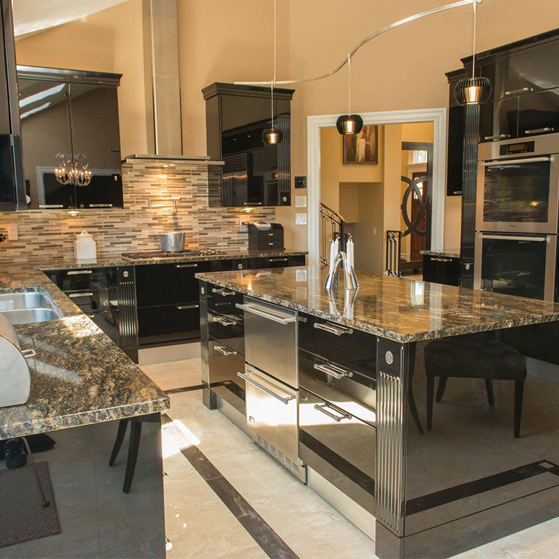 Quartz Stone Countertop Waterproof High Glossy Modern Kitchen Cabinets for Kitchen