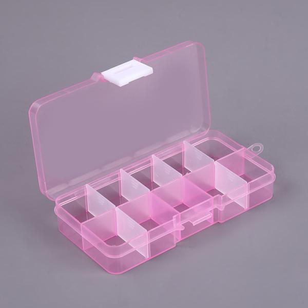 ミニピンク 10グリッド PP プラスチック収納箱 取れるオーガナイザー 12.8x6x2.3cm サイズ
