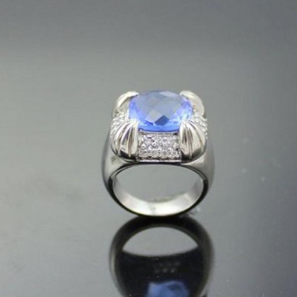 925 Sterling Silver Blue Topaz  Cubic Zirconia Ring(F59)