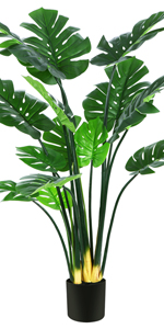 Artificial Bird of Paradise Plants 6 Ft Fake Tropical Palm Tree with Trunks in Pot and Woven Seagrass Belly Basket