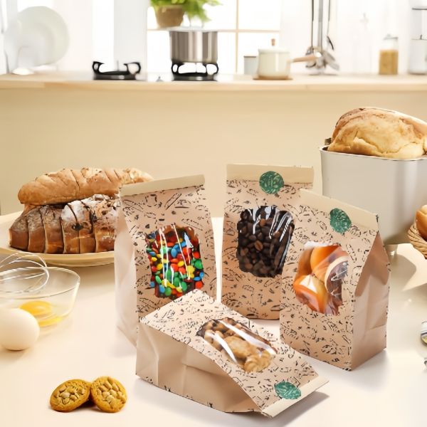 Durable Bread Packaging Paper Bags Bakery Product Packaging Tear Resistant With Ties