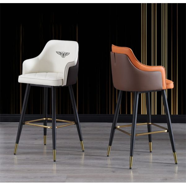 Metal Arm Orange Synthetic Leather Stool Cheap Commercial Modern Tall Bar Chair