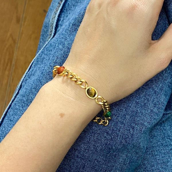 stainless steel Jewelry Set colorful Oval stone Bracelet Necklace for Women