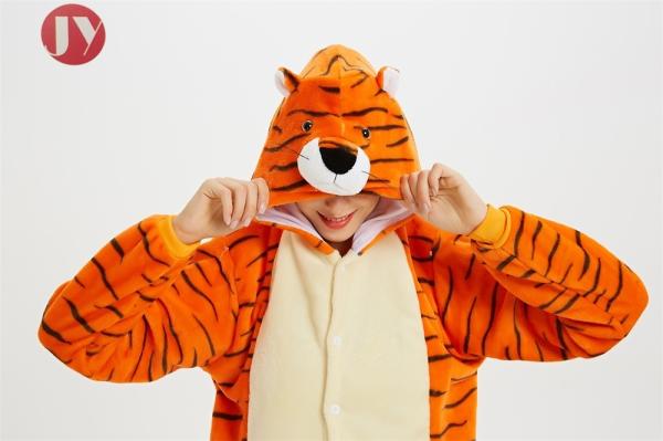 Women Tiger Onesie Pajamas , Tiger Adult Onesies Animal Head Hooded Embroidered