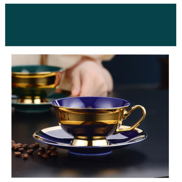 Porcelain Cup and Saucer Electroplating Gold Plated Ceramic Coffee Cup Set