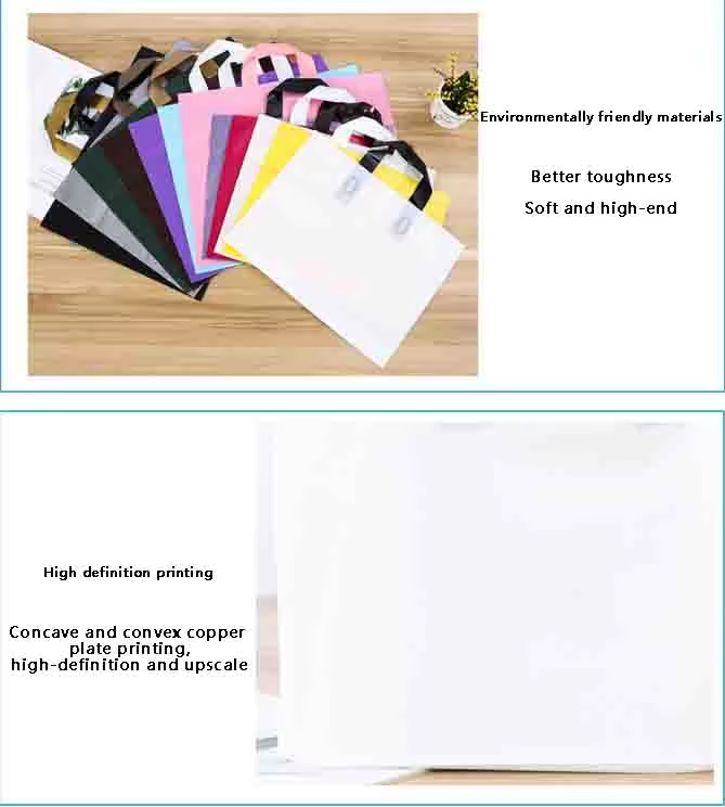 Custom Printed Logo Recyclable Retail Reusable Black Plastic Poly Tote Carrier Shopping Bags