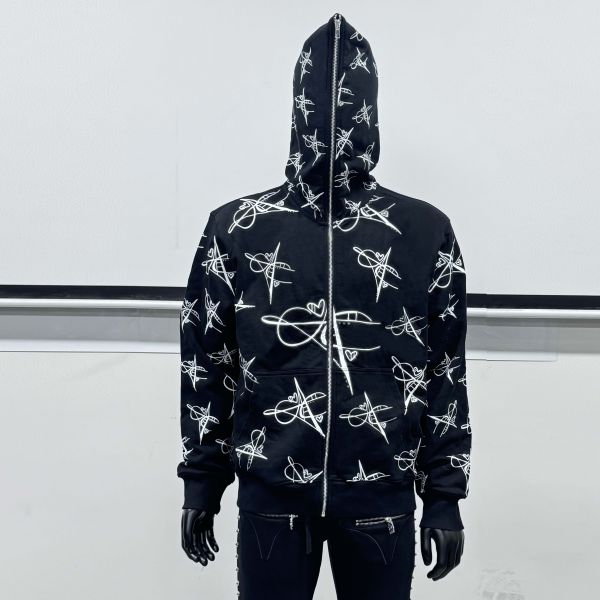 Custom Full Face Zip up Heavyweight Men's Hoodie Vintage Printed Streetwear Casual Oversized Fashion Graphic Baggy Hoodie Men