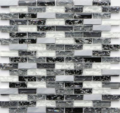 Black and white rectangle crack crystal glass mix metal mosaic tile