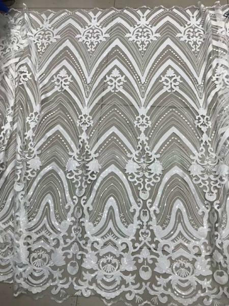 Wedding Dress Sequin Lace Fabric / Floral Embroidered Mesh Fabric