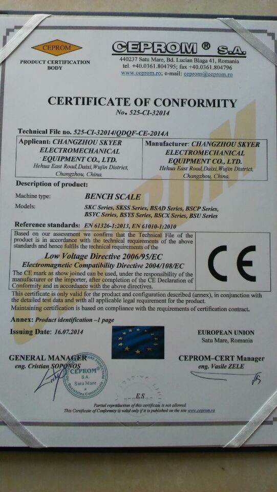 Changzhou Skyerscale Co.,Limited Certifications