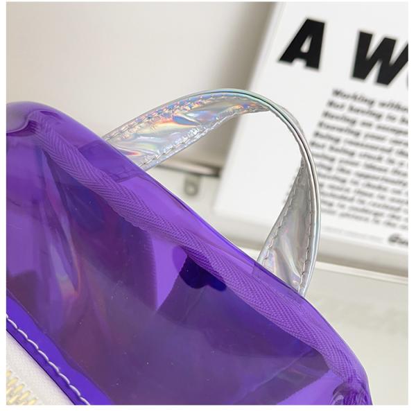 Stylish Transparent PVC Backpack Women's Jelly Stripe Stitching Rainbow Hologram for Daily