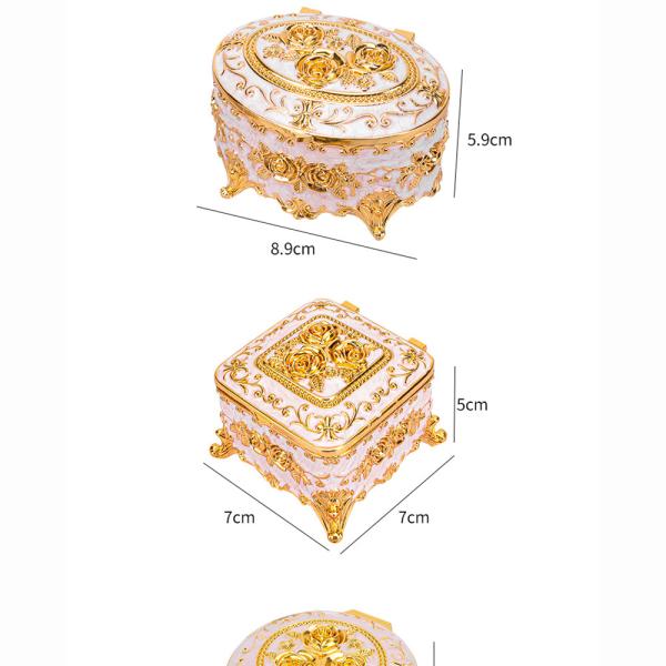 Gold Red Rose Enamel Oval Metal Jewelry Storage Organizer Box Zinc Alloy Material With Polished Finish