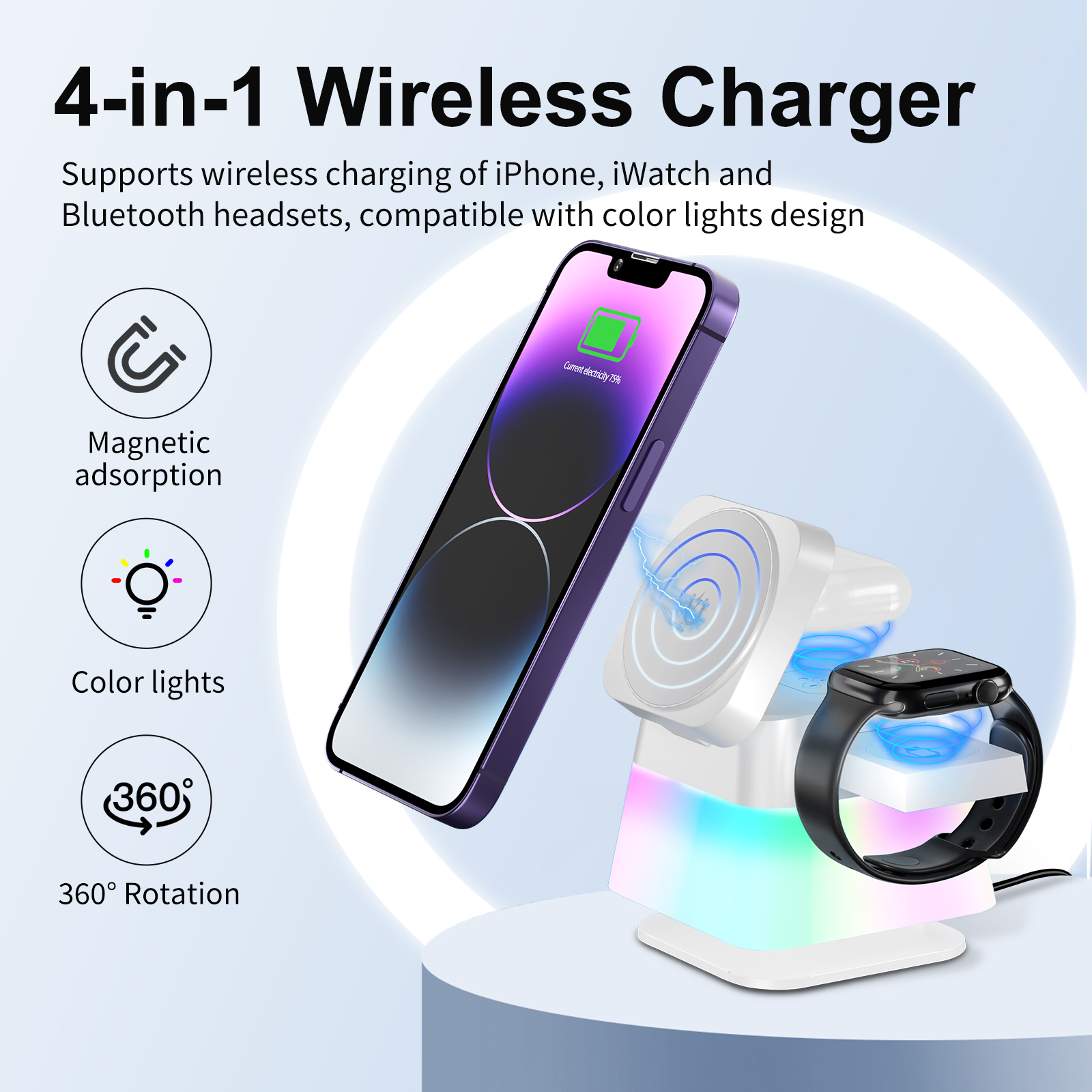 15W/10W/7.5W/5W портативное беспроводное зарядное устройство складное ABS и акриловый материал