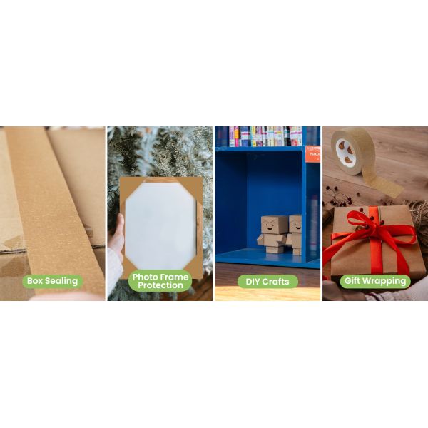 Recyclable Packaging Tape Self Adhesive Box Tape For Shipping, Sealing, Moving & Masking Eco-Friendly Kraft Paper Tape, Biodegradable Heavy Duty Packing Tape
