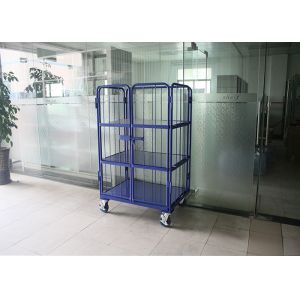 3 Tiers Steel Foldable Wire Mesh Cage , Mobile Storage Cages For Logistics