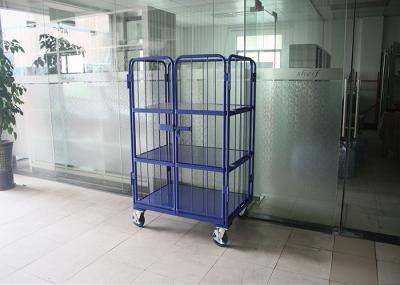 Caixa de malha de aço dobrável de 3 níveis, Caixas móveis de armazenamento para logística