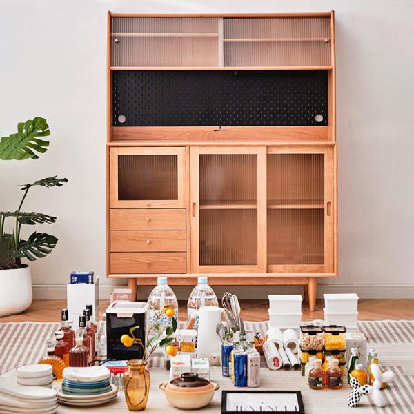 Solid Wood Sideboard, Nordic Style , High Standing Cabinet with Storage Cube Rack for Living Room Kitchen