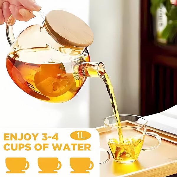 1L 1.8L High Borosilicate Glass Kettle With Handle Mental Lid Filter Large Capacity