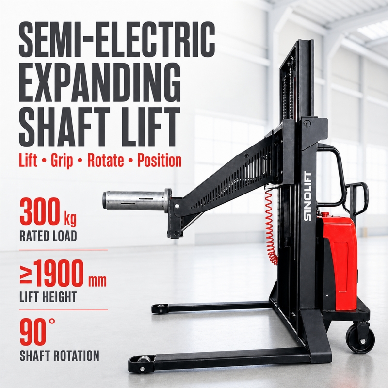 SINOLIFT Semi-Electric Roll Lifter with Pneumatic Expanding Mandrel