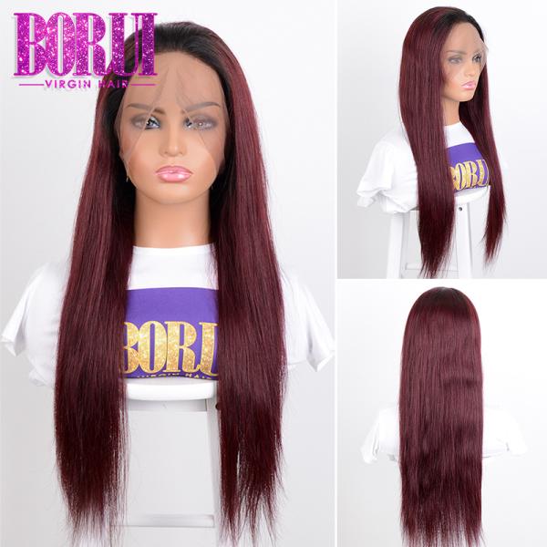 Long Straight 99j Color Virgin Hair Lace Frontal Wig