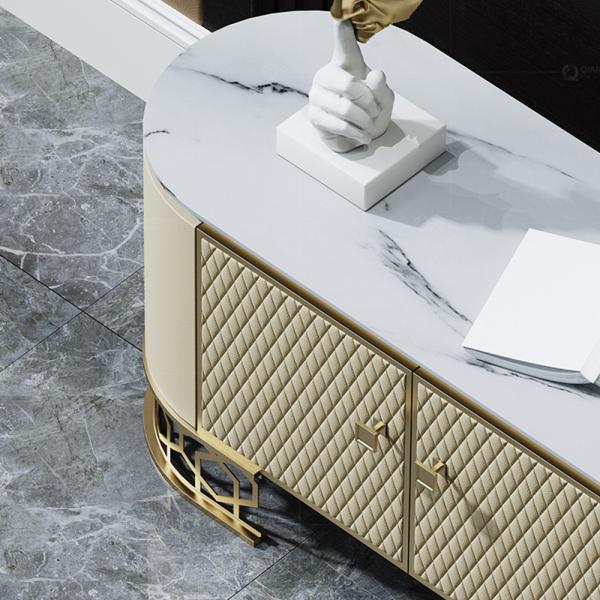 Ящика шкафа стойки ТВ нержавеющей стали инкрустации косточки белые 2