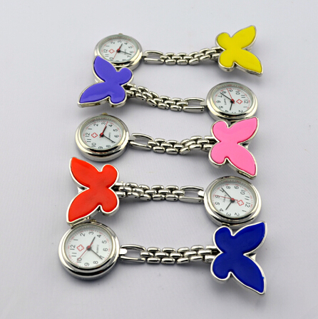 Fashion Butterfly Metal Nurse Doctor Watch Clip Nurse Hang Watch With White Face, Brand Your Own Logo,10 Colors Stock