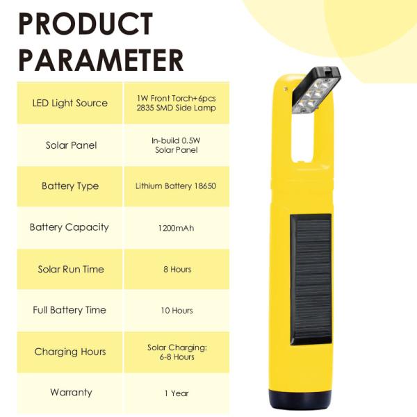 Portátil fuente de linterna de radio de energía solar 1W antorcha frontal 6pcs 2835 SMD lámpara lateral