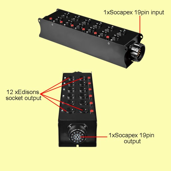 Socapex 19pin Steel Power Box to 12 Way Edisons Low Voltage Power Distribution Equipment