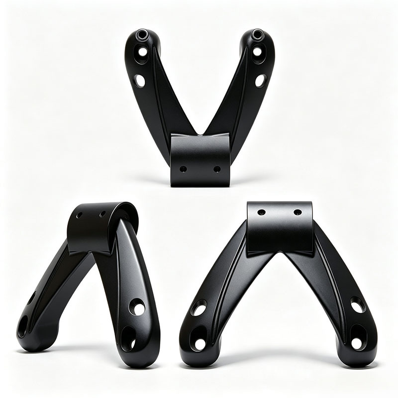 Custom CNC Machined Black Hard Anodized 6061 T6 Aluminum Alloy V Shape Mounting Bracket with Slotted Adjustment Holes
