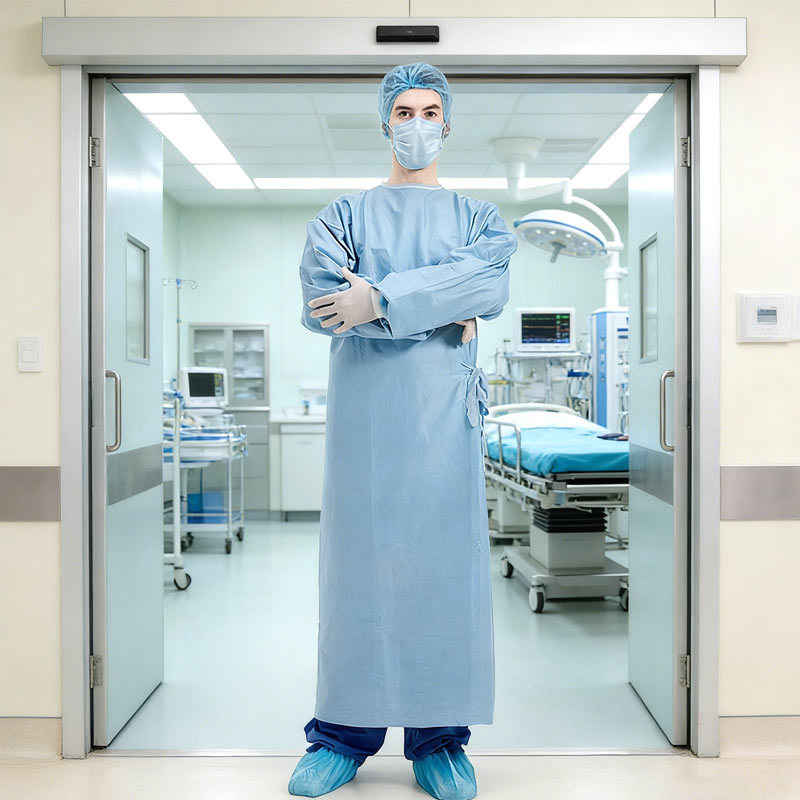 AAMI Level 3 Spunlace Fabric Surgical Gown with High Fluid Resistance for Hospital Use