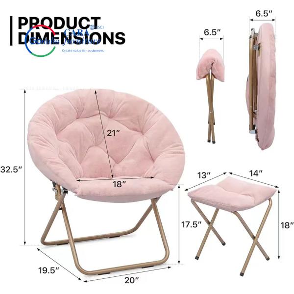 70011 Simple Style Round Shape Pink Metal Leg Space Saving Foldable Moon Chair Folding
