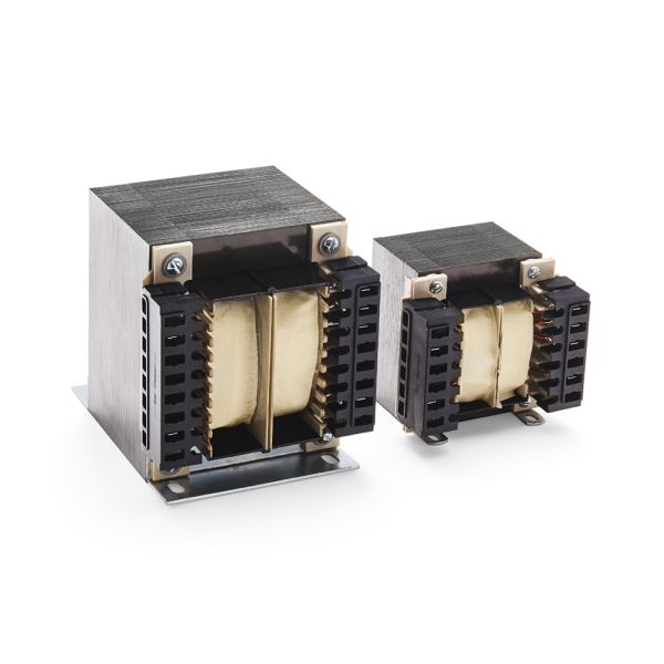 Compact chassis mount transformer Bel Fuse M4L-1-6 with fast on and screw clamp terminal connections