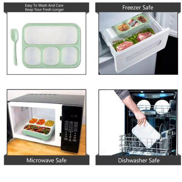 Коробки для завтрака студента школы 4 PP отсека коробка бенто Eco пластиковой дружелюбная с ложкой