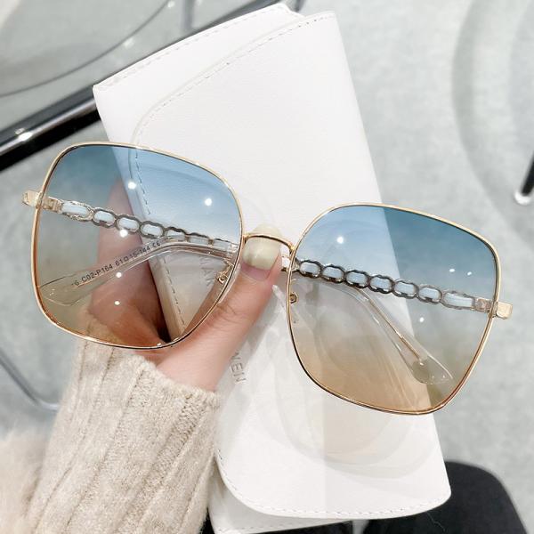 as mulheres de 144mm polarizaram óculos de sol, metal Rim Sunglasses Chain Mirror Legs