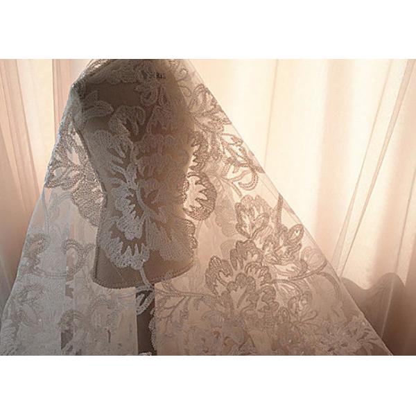 Embroidered Floral Sequin Netting Fabric , Sequin Tulle Fabric For Ivory Wedding Dresses