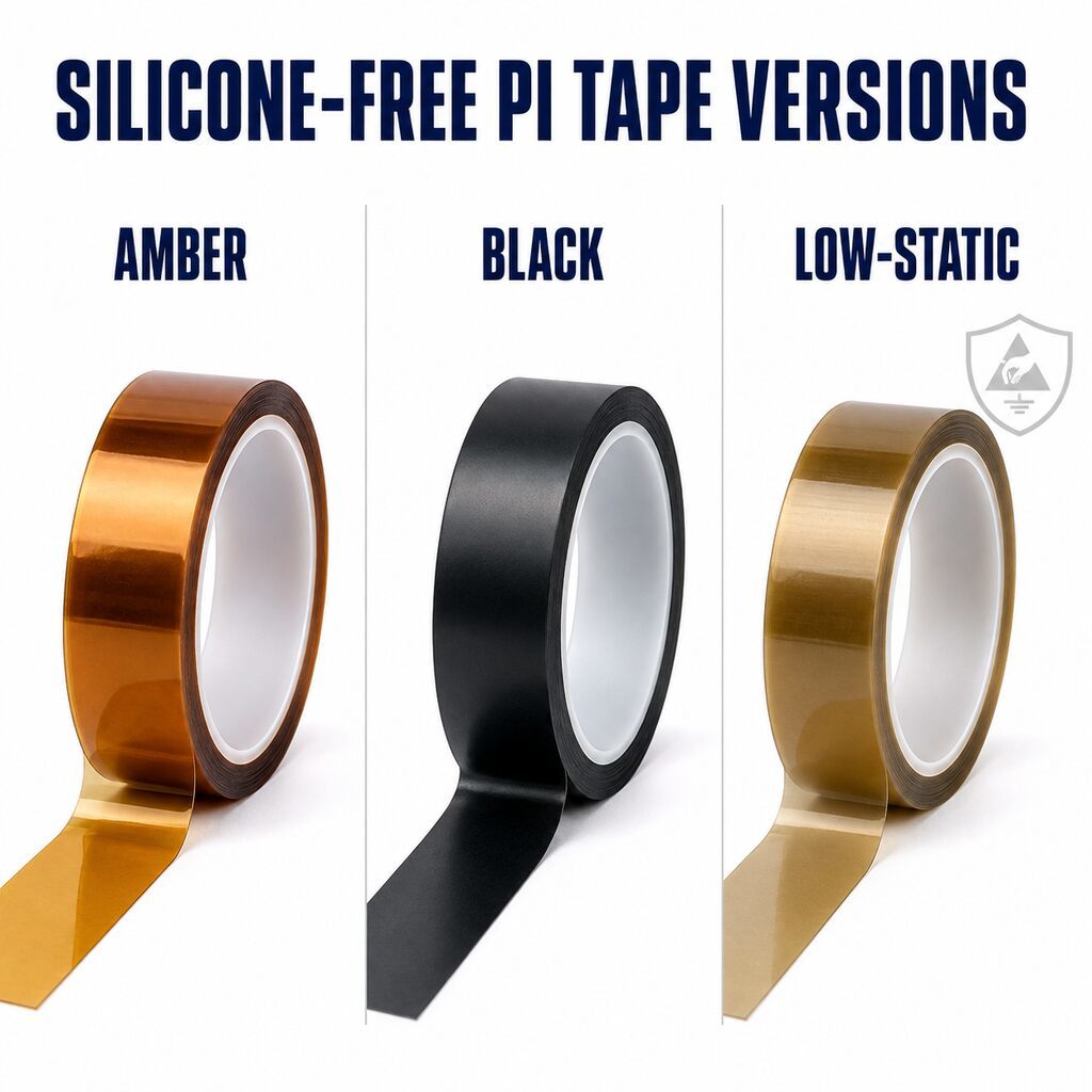 Non-Silicone Polyimide Tape (Silicone-Free Adhesive PI Tape / Acrylic PI Insulation Tape / Low-Contamination Masking Tape) – For Semiconductor, Optical Coating & Battery Processes