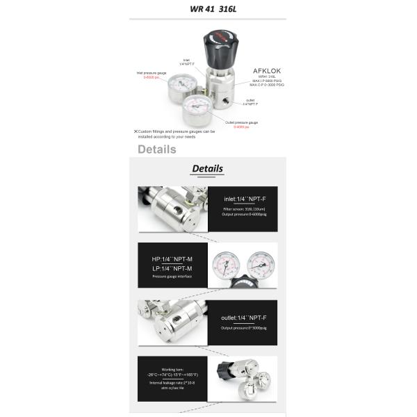 Регулятор давления водорода этапа с регулятором баллона датчиков регулятор N2O давления газа 6000 psi