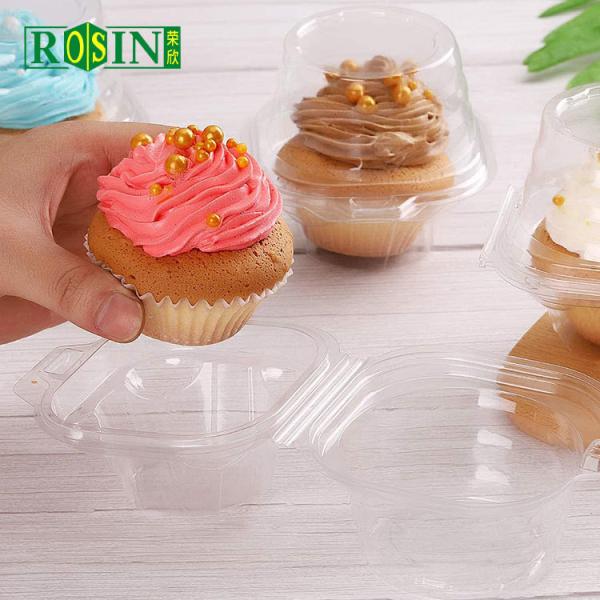 Contenedores de pasteles de PET transparentes con bisagra de perchas y con caparazón ligero
