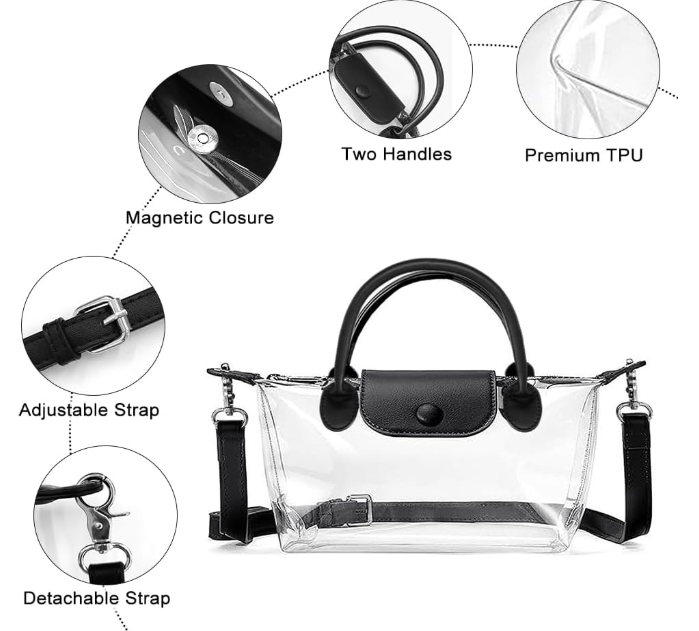 Clear Bag for Women,Stadium Approved Crossbody Handbags, Stadium Purse for Concerts & Sports Events