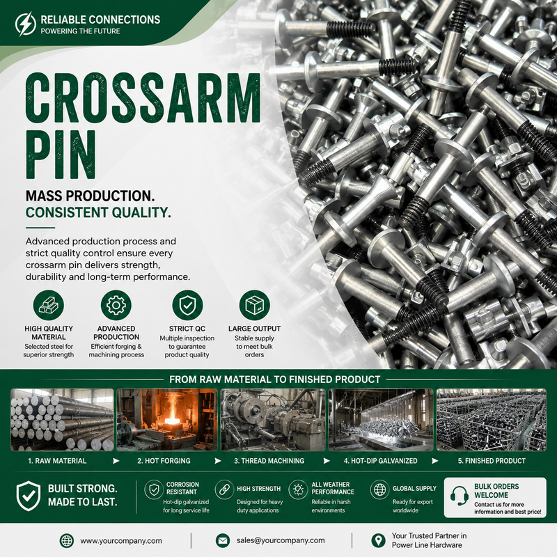 Wide Base Crossarm Pin HDG | Nylon Thread Insulator Stud | ASTM A153 Crossarm Pin