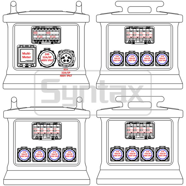 Syntax MK1N 5P 32A IP67 Waterproof Portable Power Distribution Board HDPE Material Fitted With Multi-functional Meter 48*48*48.8CM