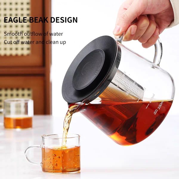 Custom Capacity Glass Teapot With Infuser 1500ml 50OZ Borosilicate Tea Kettle Stove Safe