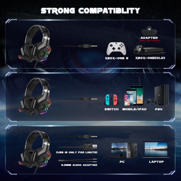 Onikuma K10 pro New PC Wired Gamer Headphones With RGB Light Gaming Headset for PS4