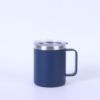 Logo personnalisé imprimé tasse en acier inoxydable 12oz Double mur Tumbler tasse de café Voyage avec couvercle et poignée
