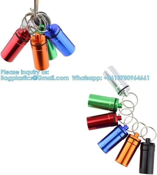 Keychain Pill Holder (5 Pack), Aluminum Waterproof Portable Small Travel Medicine Bottle Case Box Container For Purse