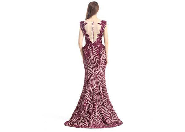 Lace Embroidery Burgundy Middle Eastern Evening Dresses Sweep Train Tapestry Material